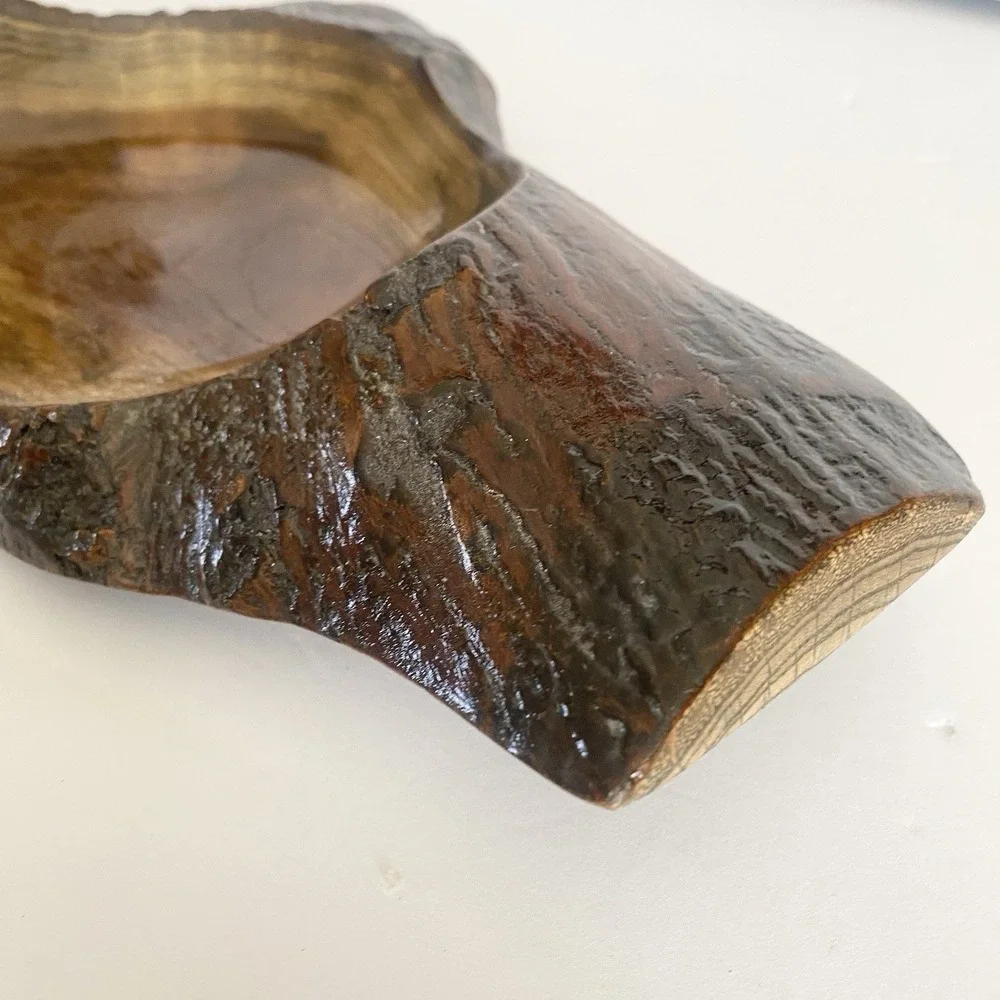 Hand Turned Wooden Bowl Artisan Handmade Live Edge Wood‎ Plant Tray Rustic Art